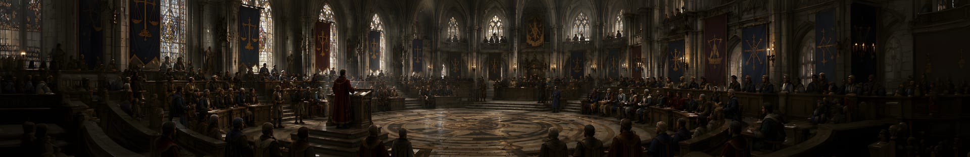 The assembled factions in the grand Court of Nordheim